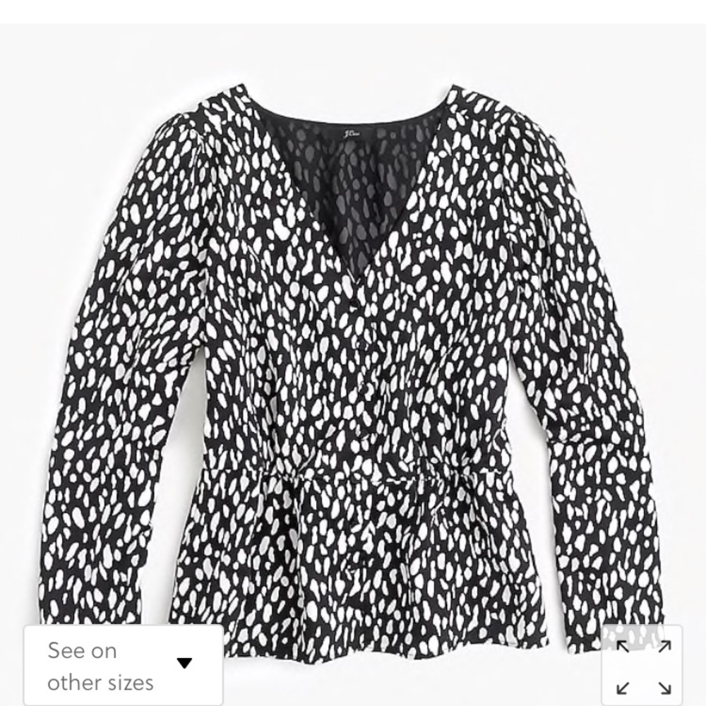 NWT J.Crew Long Sleeve Peplum Top Printed Satin Crepe